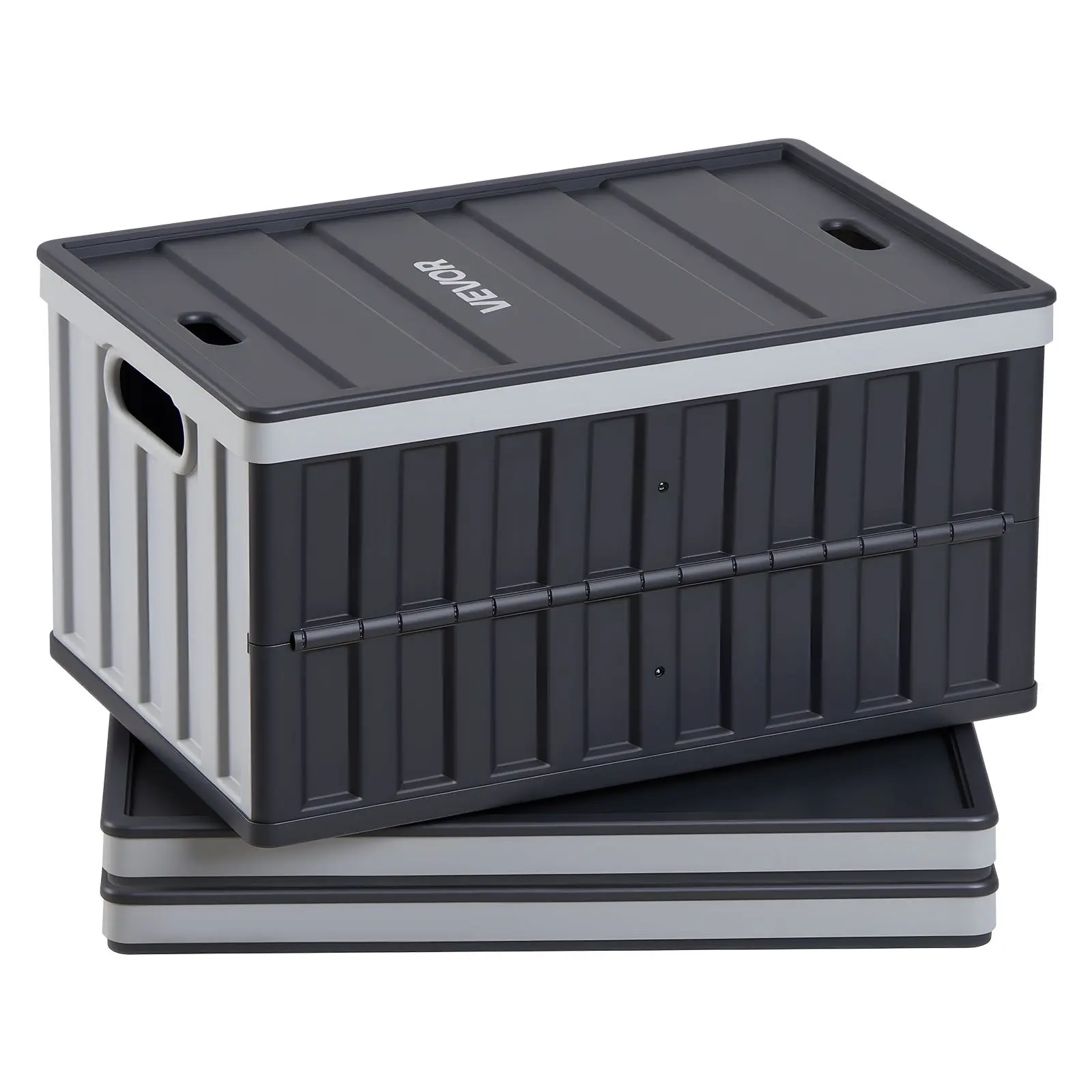 VEVOR 3-Pack 65L Plastic Collapsible Storage Boxes with Lids, Stackable Lightweight Organiser Crates with Handles, 84 lbs Capacity Heavy-Duty Household Organizing Containers