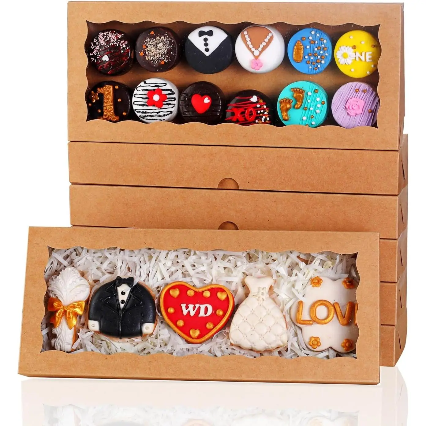 15 count 12x5x1.5Inch White Bakery Boxes with Window Cookies Boxes  Truffle Boxes Macaron Boxes Cakesickle Boxes Browines  Boxes for Christmas Valentine's Easter Mother's Day