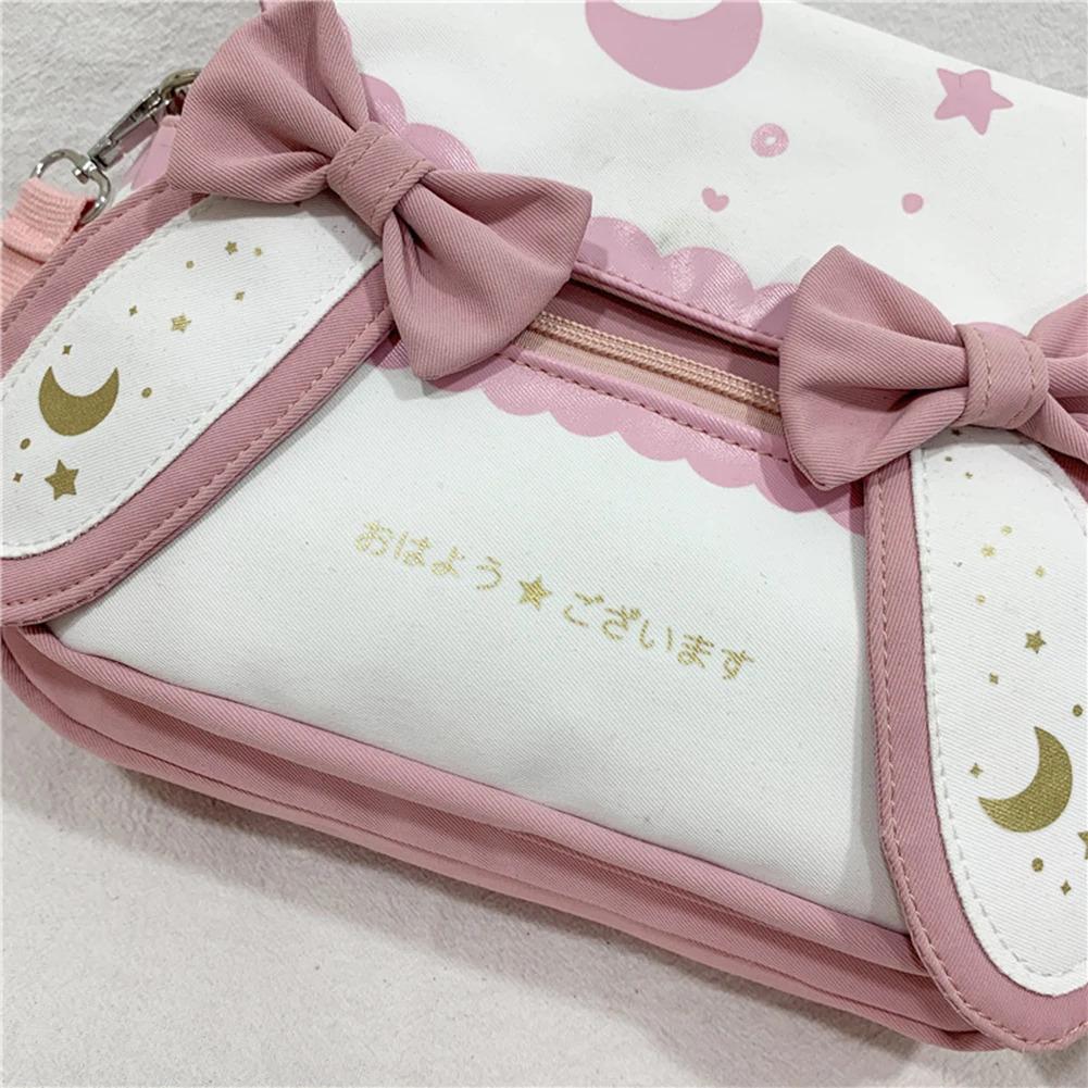 Y2K Cute Girl Lolita Bow Rabbit Shoulder Bag Women Star Moon Canvas Crossbody Bags Korean Kawaii Satchel Bag Sweet Messenger Bag