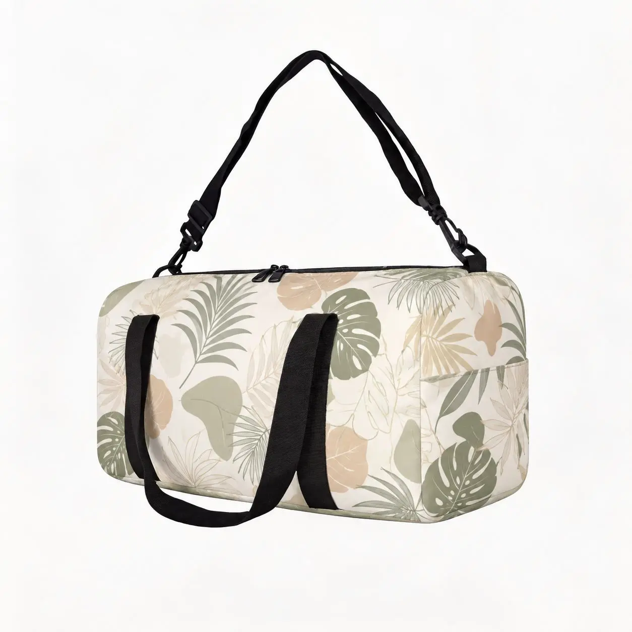Botanical Weekender Duffel Bag for Men Women, Cream Sage Travel Bag with Smooth Surface, Adjustable Shoulder Strap, Dual Carry Handles, Top Zipper and Side Pocket for Weekend Travel, Overnight Trips, Vacation, Road Trips, Gym, City Commute and Daily Carry