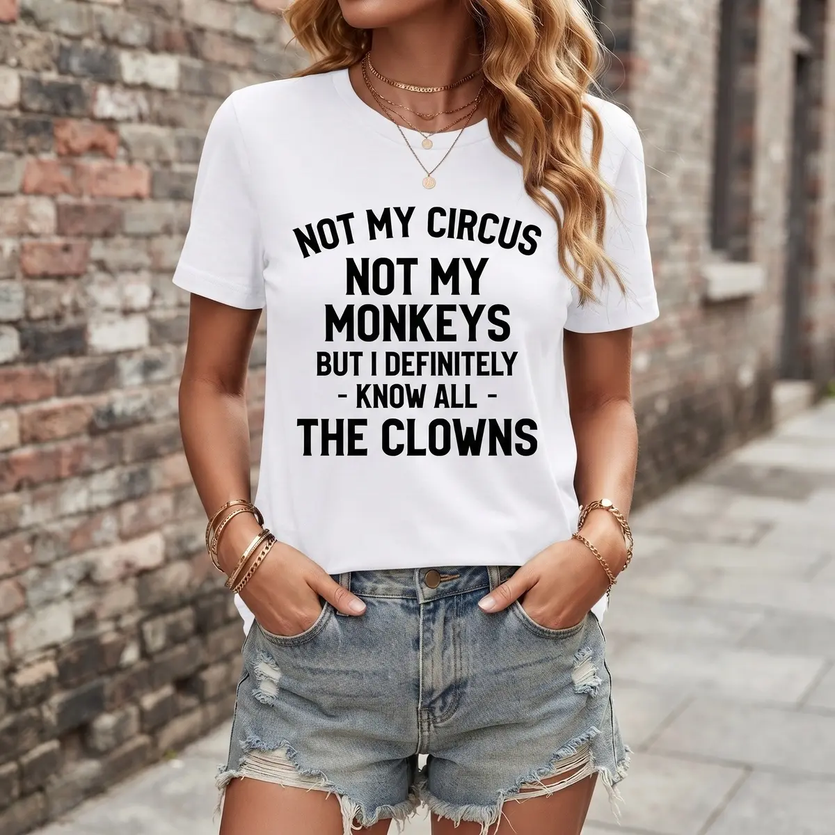 Funny "Not My Circus" Text Print Short-Sleeve Polyester Round Neck Casual Cut Sports Top, Humorous Gift for Colleagues, Shortsleeve, Humor Print
