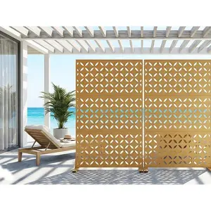 Decorative Laser Cut Metal Privacy Panel, Freestanding Outdoor Garden Divider for Patio Balcony Backyard Pool, Weather Resistant Steel Screen