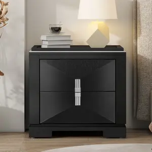 Silver Trim MDF 24"W*16.9"D*22"H 2-Drawer Nightstand, Diamond Drawer Front 180LBS Top Load Easy Assemble Bedside End Table