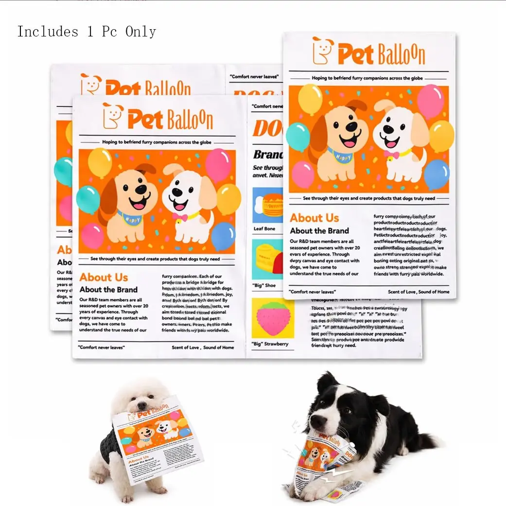 Durable Newspaper Dog Toy, Tear-Resistant Washable Interactive Wrinkle Dog Toy, Suitable for Puppies, Small Breeds, Teacup, Terrier
