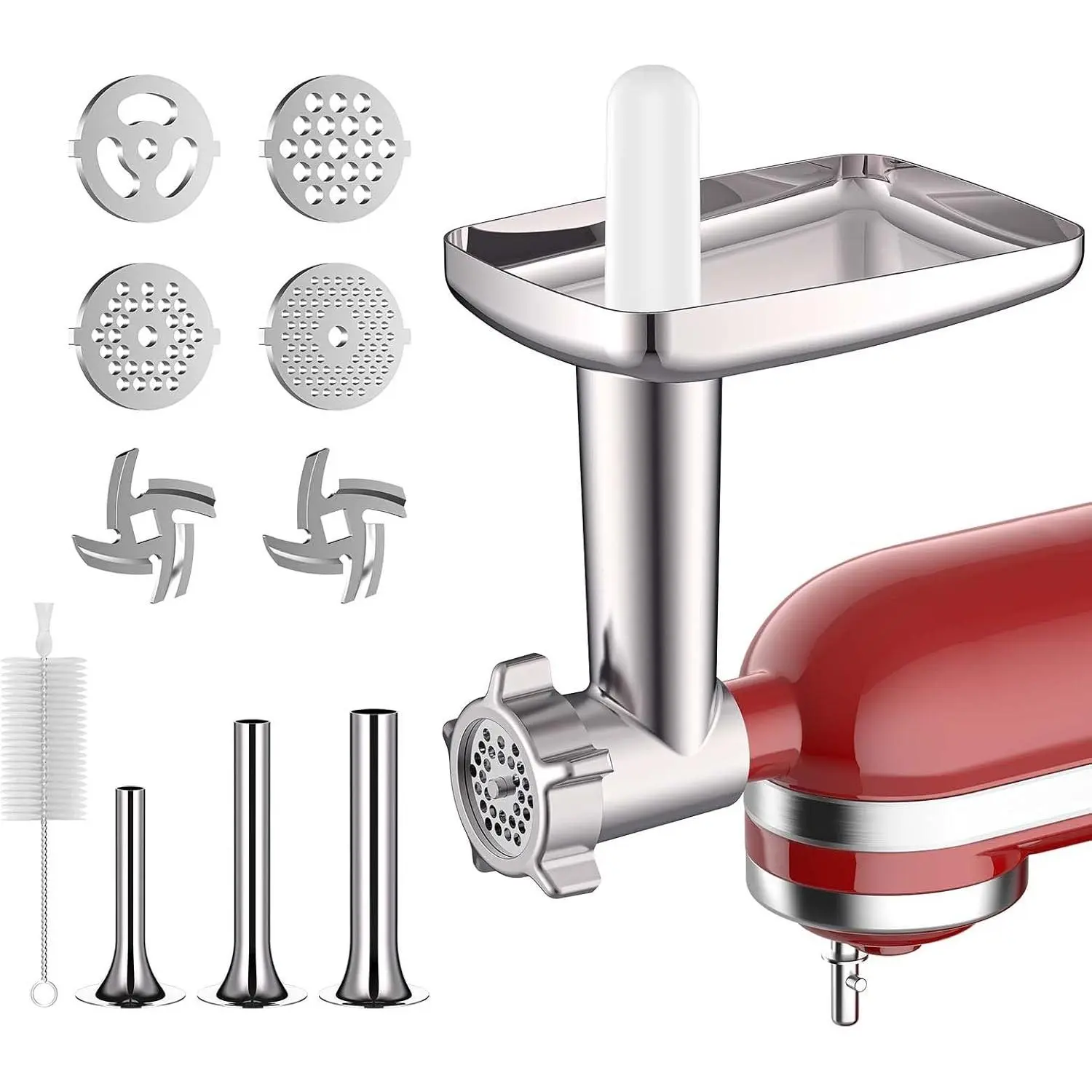 Meat Grinder for KitchenAid Mixer, All Metal Food Grinder with 4 Grinding Plates, 3 Sausage Stuffer Tubes, 2 Blades, Fast Grinding for Burgers Sausages Meatballs
