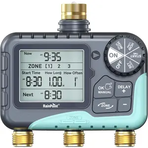 3 Zone Water Timer with Brass Inlet & Outlet, 3 Custom Watering Plans Sprinkler Timer, Featuring IP65 Waterproof,Rain Delay, Manual & Automatic Watering with Large LCD for Yard, 2026 Ver.
