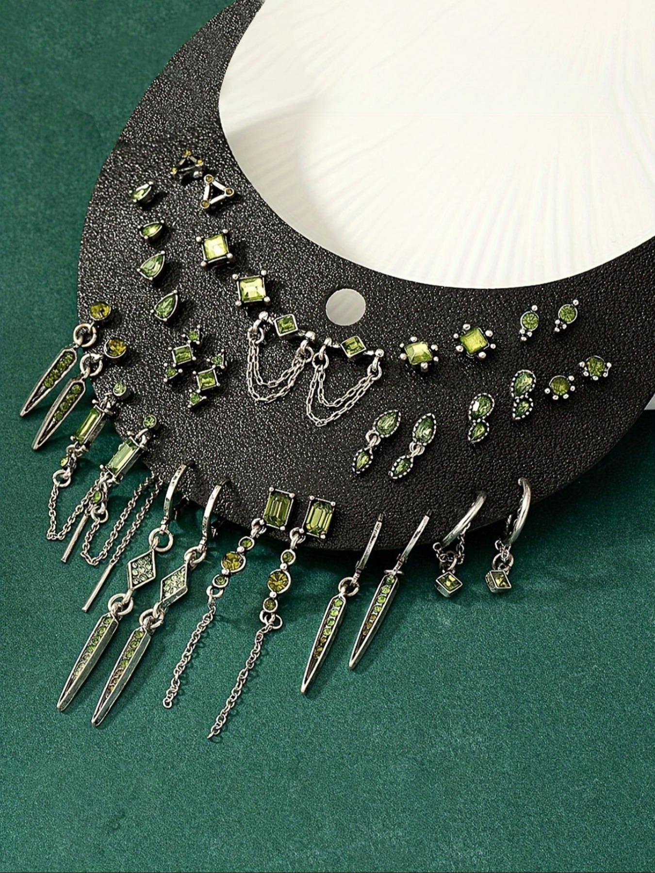 Vintage Punk Style Rhinestone & Chain Decor Earring Stacking Set, High Quality Earrings, Fashion Jewelry for Party, Daily Clothing Decor, Trendy All-match & Exquisite Jewelry for Birthday Gift, Dangle Earrings Set