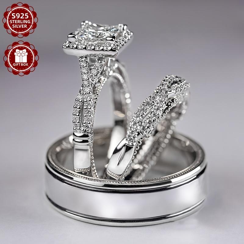 New S925 Sterling Silver 3pcs/set Moissanite Ladies' Luxurious, Fashionable, Elegant,-end Retro Ladies' Engagement And Suitable for Weddings, Birthdays, Daily Christmas, Carnival, Including Gift Box, Daily Wear, Elegant Design, Fashionable Rings, Durable