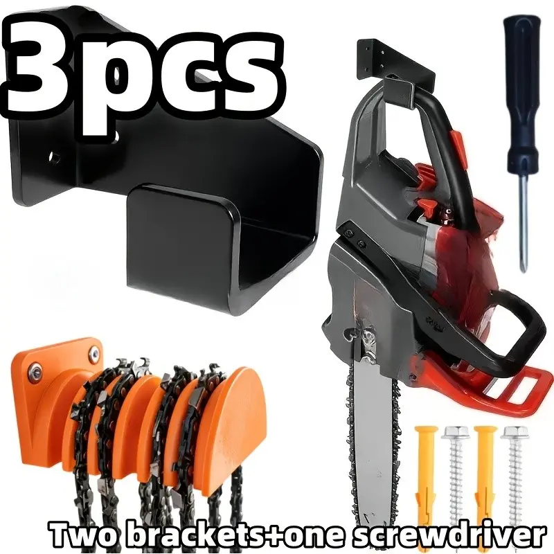 3pcs Chainsaw Wall-Mounted Storage Set, Heavy-Duty Chainsaw Bracket And Chain Storage Rack with Screwdriver And Mounting Hardware Additions for Garage, Studio, And Chainsaw Wall-Mounted Storage