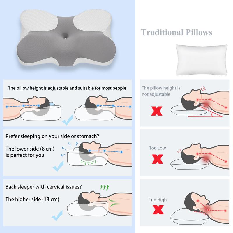 Z-HOM Cooling Ergonomic Neck Pillow Adjustable Memory Foam Cervical Support for Side Back Stomach Sleepers CertiPUR-US Certified OEKO-TEX Approved Breathable Cover Washable Durable Core