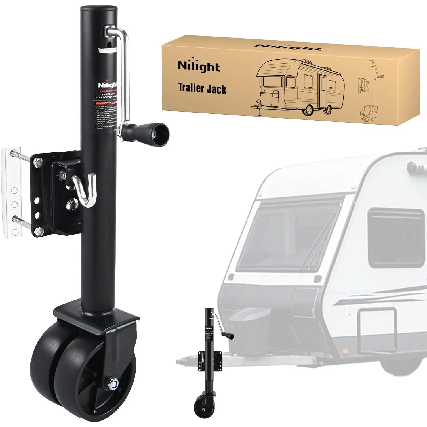 Nilight 1500 LBS Alloy Swivel Bolt-On Tongue Trailer Jack with Wheel, 12 in Vertical Travel, 15.6"-27.6" Lift Height, Ergonomic Heavy Duty Steel Stabilizer for RV Camper Boat Trailers, Car Repair Tool, 12 Inch Vertical Travel