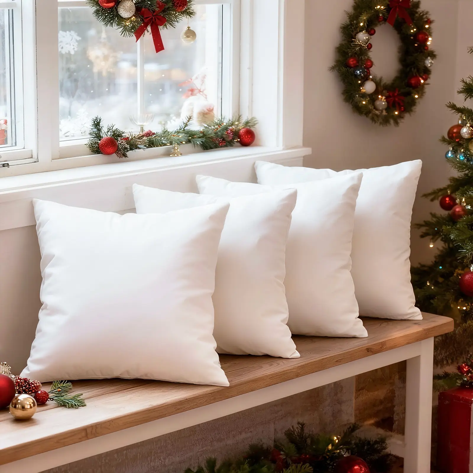 Whonline 4/6 Pcs Premium Throw Pillow Inserts, 18*18/20*20 Inch, Soft Durable Polyester Fiber Filling, Machine Washable, All-Season Classic No Print, Multipurpose for Sofa Bed Holiday Decor