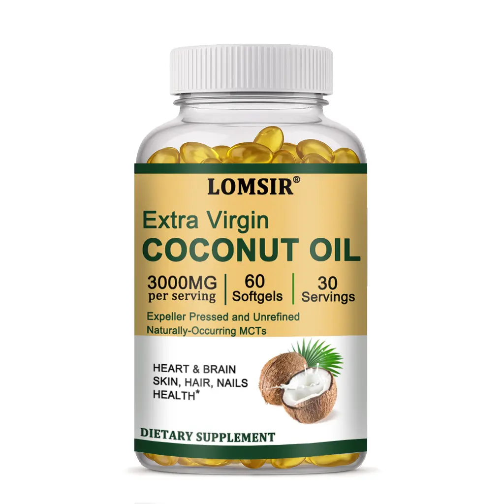 Extra Virgin Coconut Oil - 3000mg - Expeller Pressed Coconut Oil Supplement for Skin, Hair, Nails -  60 Softgels