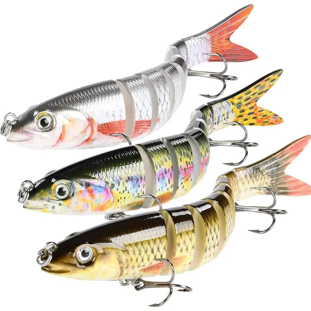 Fishing Lures Set, Swimbait, 3 count 4in, 5.3in Multi Joint Fishing Baits Kit, with Tackle Box, Topwater Hard Lure for Bass, Trout, Tuna, Freshwater, Saltwater, Treble Hooks