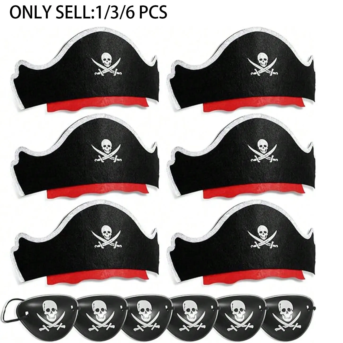 Creative Wool Felt Pirate Hat with Skull Eye Mask, Party Prop, Caribbean Pirate Costume Accessory, Halloween Theme Role Play