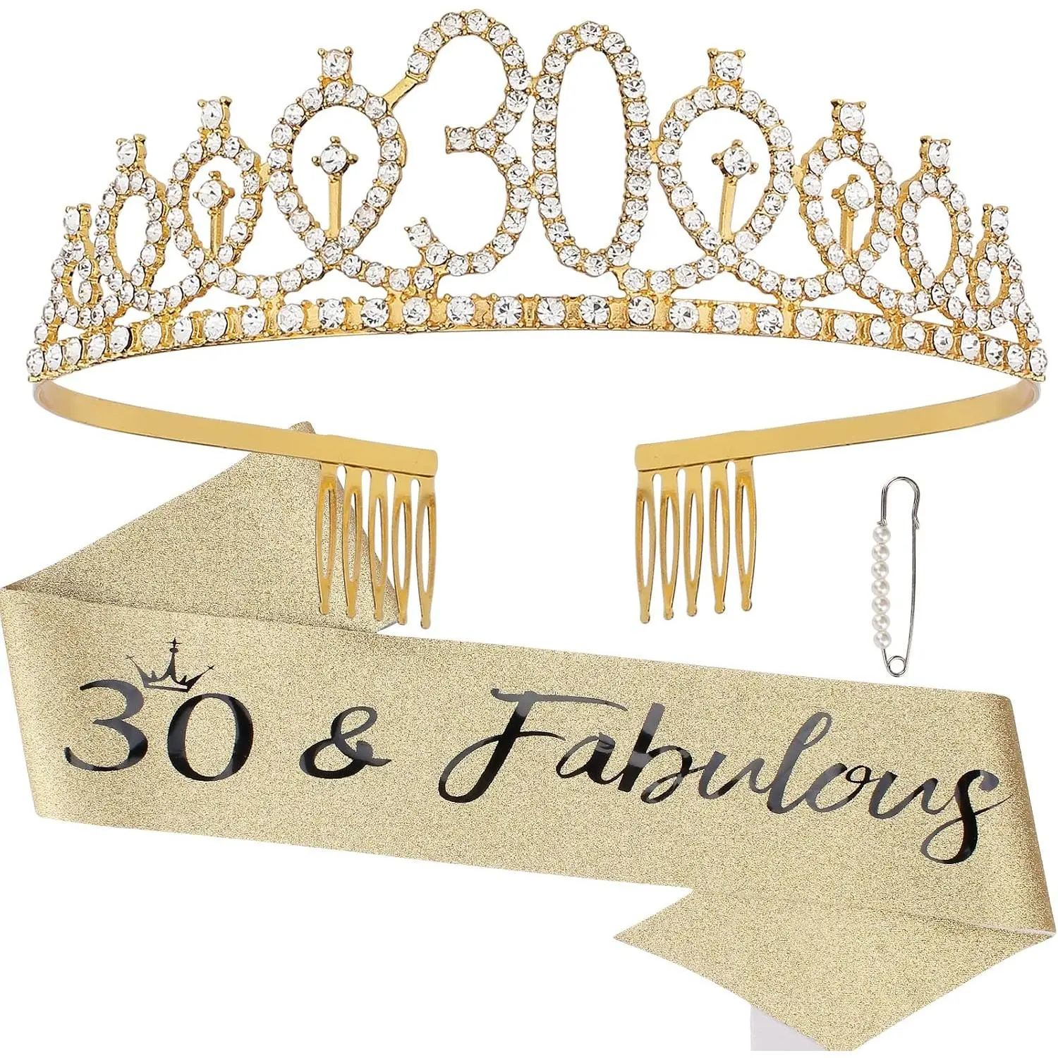 30 & Fabulous Birthday Sash and Crown Tiara Set for Women