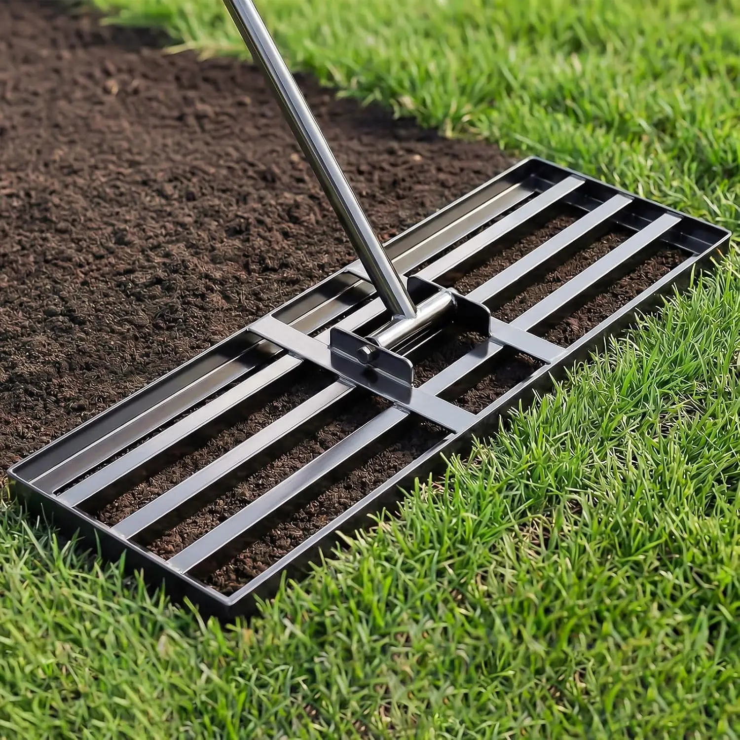 Lawn Leveling Rake 30x10 inch - Professional Ground Leveler for Soil & Sand, 6.5FT  Long Handle Landscape Rake for Garden, Backyard, Top Dressing , Black