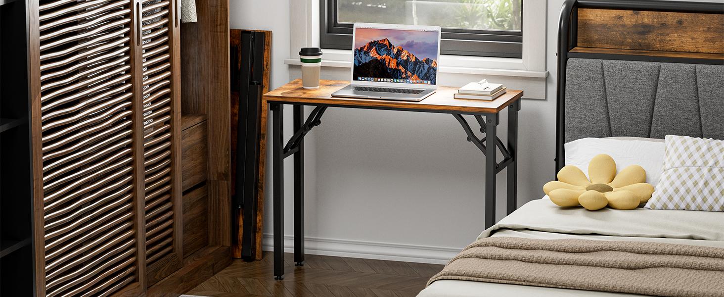 Small Computer Desk Folding Table -  Foldable Office Desk, No Assembly, Perfect for Small Spaces in Bedroom, Dorm, or Apartment, Portable Mini Desk or Study Table with Compact Design