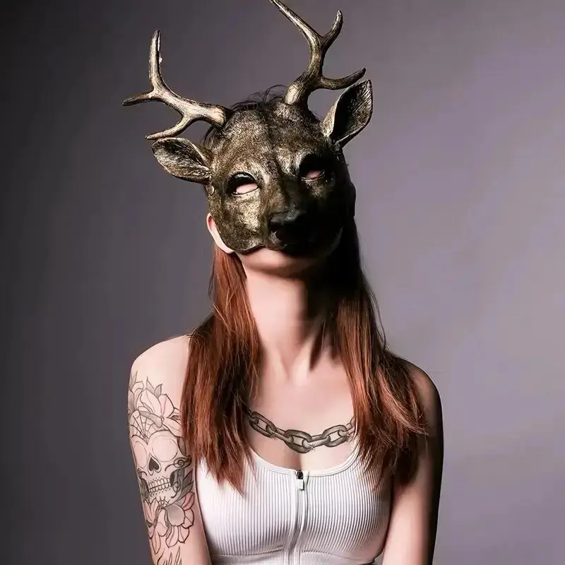 Super Large Synthetic Deer Antler Mask, Animal Head Mask, Silver Color Costume Accessory Party Supplies for Halloween & Carnival Parties, Perfect for Cosplay & Decorations