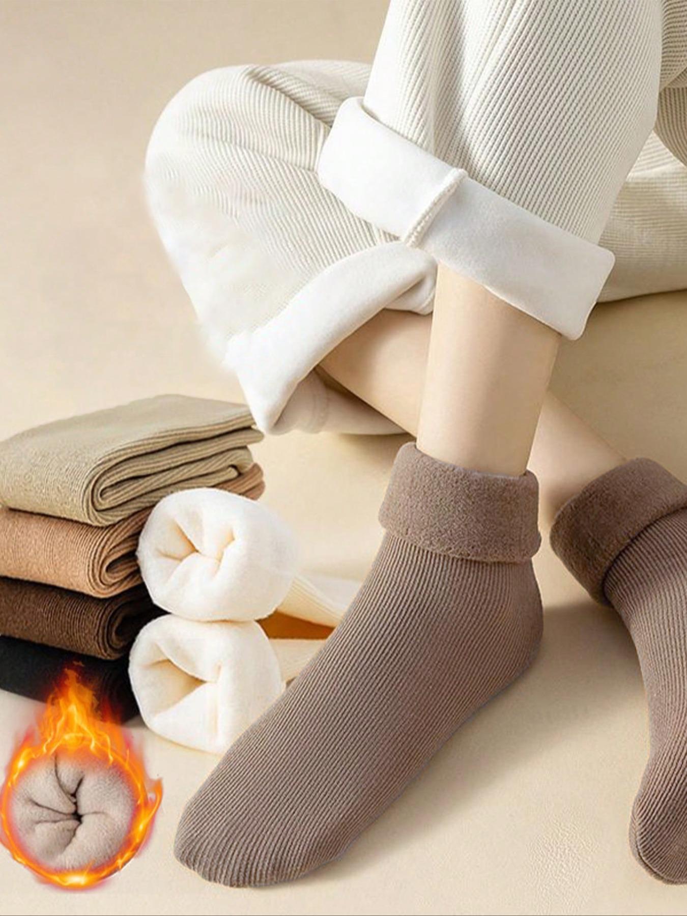 Women's 5 Pairs Solid Fuzzy Crew Socks Soft Comfy Hosiery Fashion Cozy Warm Socks for Daily Outdoor Wear, Women Socks for All Seasons