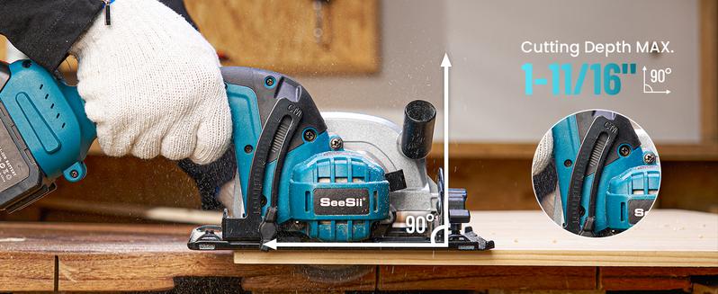 SeeSii Cordless Mini Circular Saw, 4-1/2" Electric Compact Circular Saw with 4.0Ah Battery, 5380RPM, 4 Saw Blades, Rip Guide, Max Cutting Depth 1-11/16"(90°), 1-1/8"(45°) for Wood, Plastic, Soft Metal CS410 #TikTokShopBlackFriday