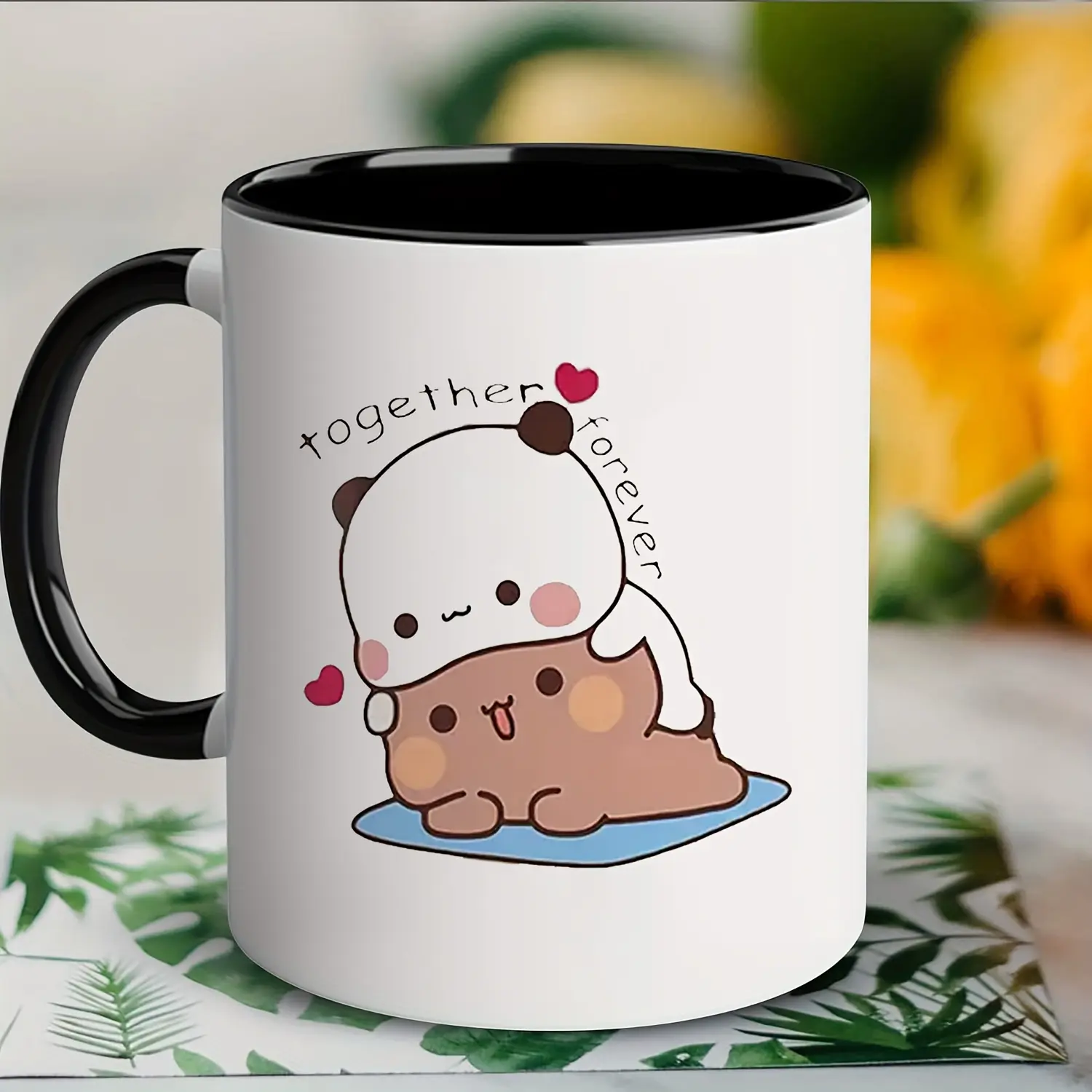 Bubu Dudu Ceramic Coffee Mug, 11 Oz Reusable Novelty Cup, & Recyclable, Love Forever Bear Design, Perfect Couple Gift