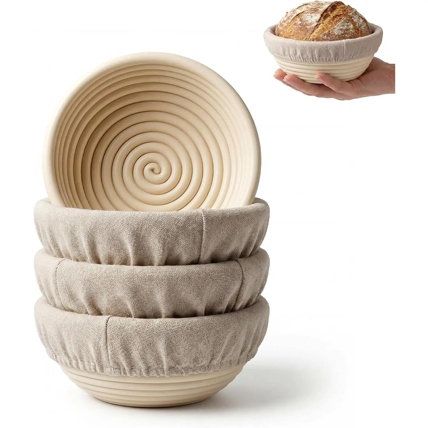 5 Inch Mini Banneton Bread Proofing Basket Set of 4, Easy-Clean Round Sourdough Proofing Basket, Small Banneton for Sourdough Bread Baking Supplies with Liners
