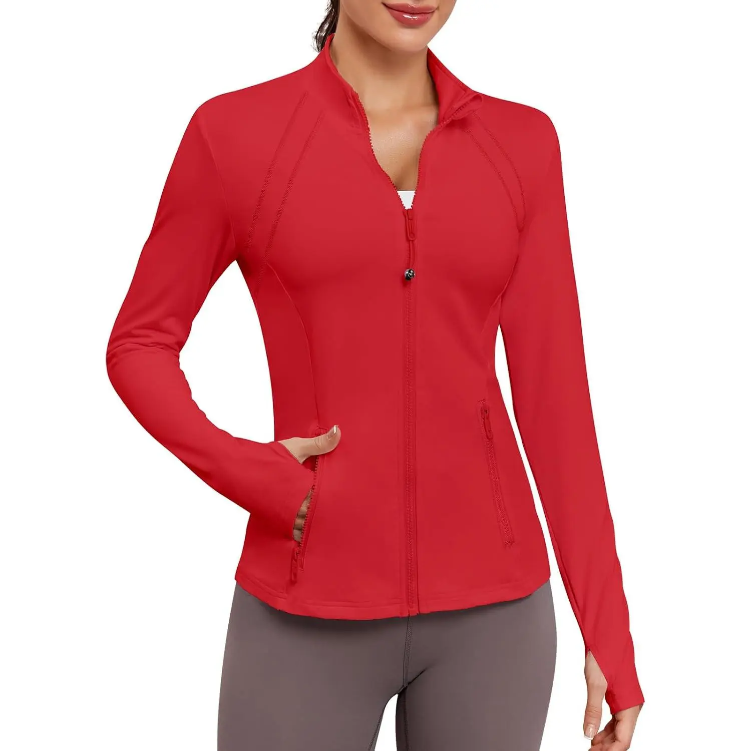 Women Athletic Jacket Fitted Workout Running Zip Up Track Coat