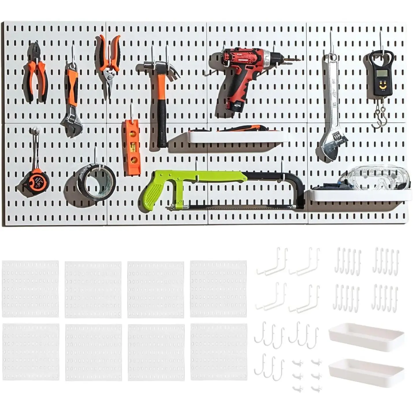 Pegboard Combination Kit, Pegboards and Accessories Modular Hanging for Wall Organizer, Crafts Organization, Ornaments Display, Nursery Storage, Peg Board (White, 44″×22″)