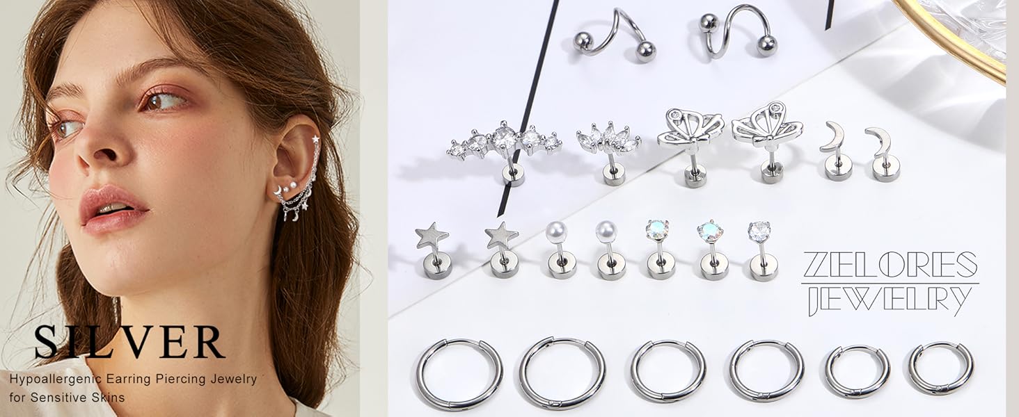 11Pairs 20G Stainless Steel Cartilage Earrings Set - Flatback Star Moon Butterfly CZ Studs Huggie Hoops Chain Dangles for Women Men Helix Tragus Piercing 11Pairs 20G Stainless Steel Cartilage Earrings Set - Flatback Star Moon Butterfly CZ Studs Huggie Hoops Chain Dangles for Women Men Helix Tragus Piercing