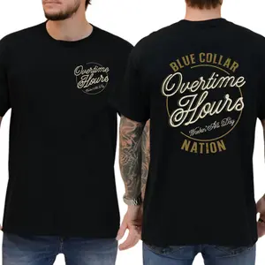 Blue Collar Overtime Hours Nation 2-Sides Graphics T-Shirt, Funny Graphics Shirt For Dad, Graphics Tee For Working, Men's Gifts, Casual Menswear, For Men