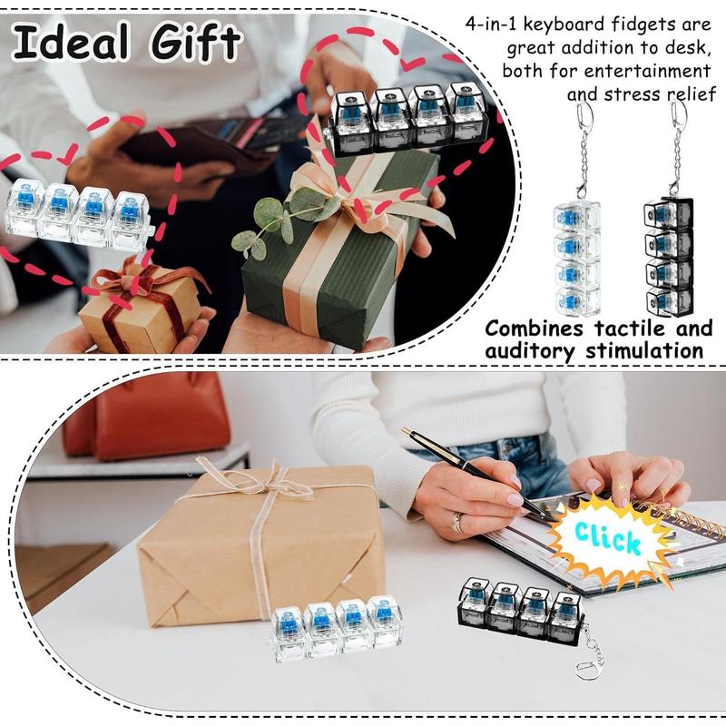 Keyboard Fidget Toy for Adults Clicker Keyboard Light Up, Creamy & Clicky Keyboard Fidget Keychain Adults Keyboard Clicker Sensory Toys for Anxiety Stress Relief