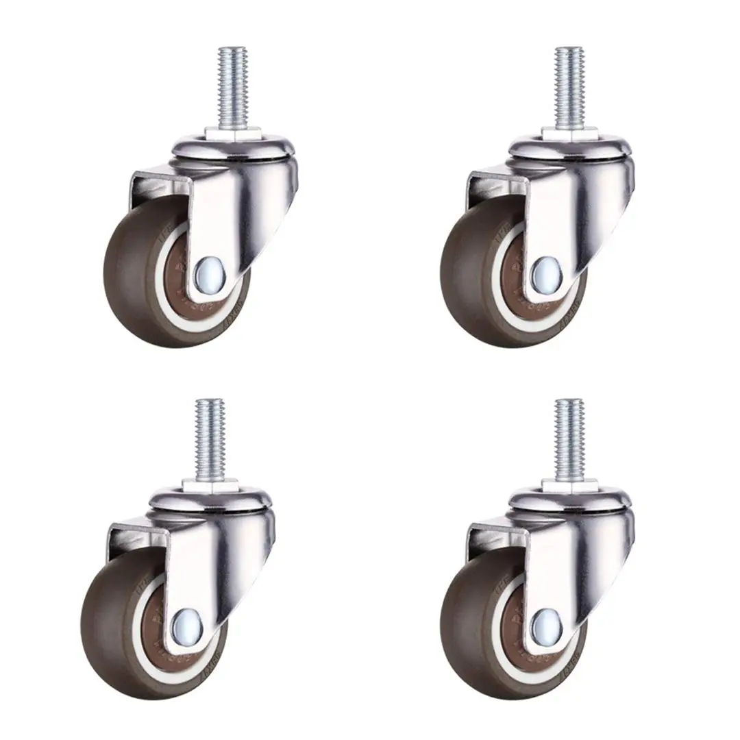 1 Inch Small  Shopping Cart Wheel  Swivel Caster Wheels Soft Rubber TPE M6x 15mm Mini Threaded Stem Caster Wheel, 33lb/15kg Load Capacity, Set of 4