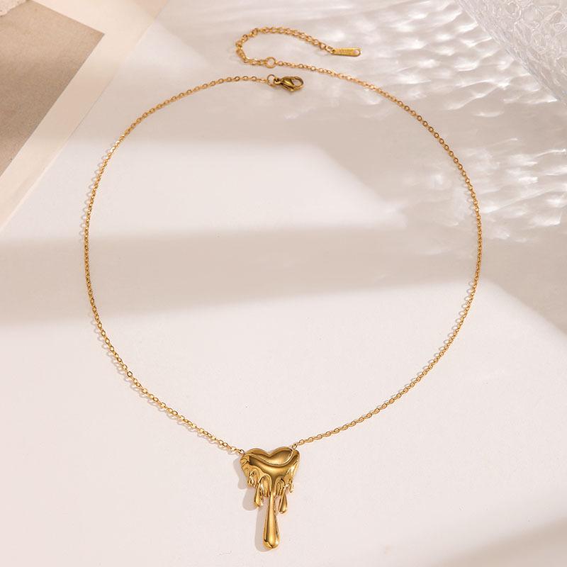 Lava Heart Necklace for Women, Simple and Elegant, Light Luxury Pendant, Stainless Steel, Minimalist Style, Melting Geometric Necklace