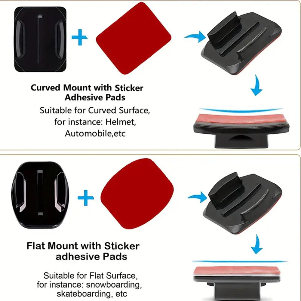 Camera Helmet Adhesive Sticky Flat Curved Mounts Adjustable Pivot Arm For GoPro Hero Insta360 DJI Osmo Action Camera Accessories