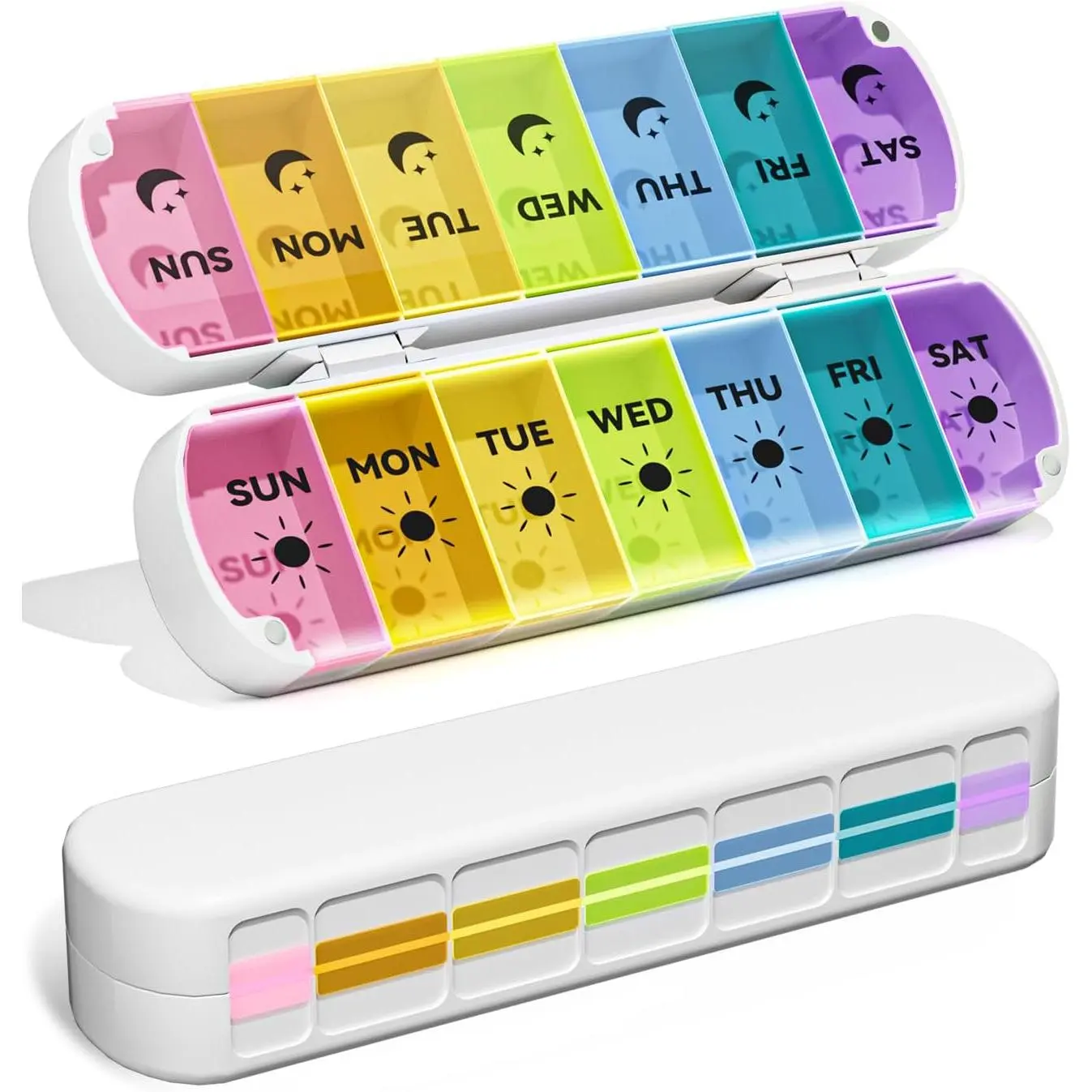 Foldable Weekly Pill Organizer 2 Times Day - Magnetic Moisture-Proof 7 Day Pill Box AM PM, Portable Travel Medicine Organizer with Removable Lids for Vitamins, Supplements and Fish Oils (Multicolor)