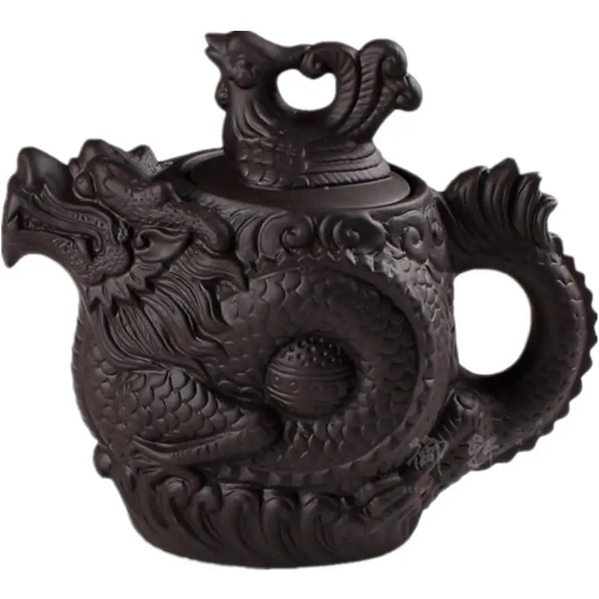 Authentic Yixing Teapot Dragon and   Pot Big Capacity  Clay  Set Kettle Kung Fu Teapot (Black)