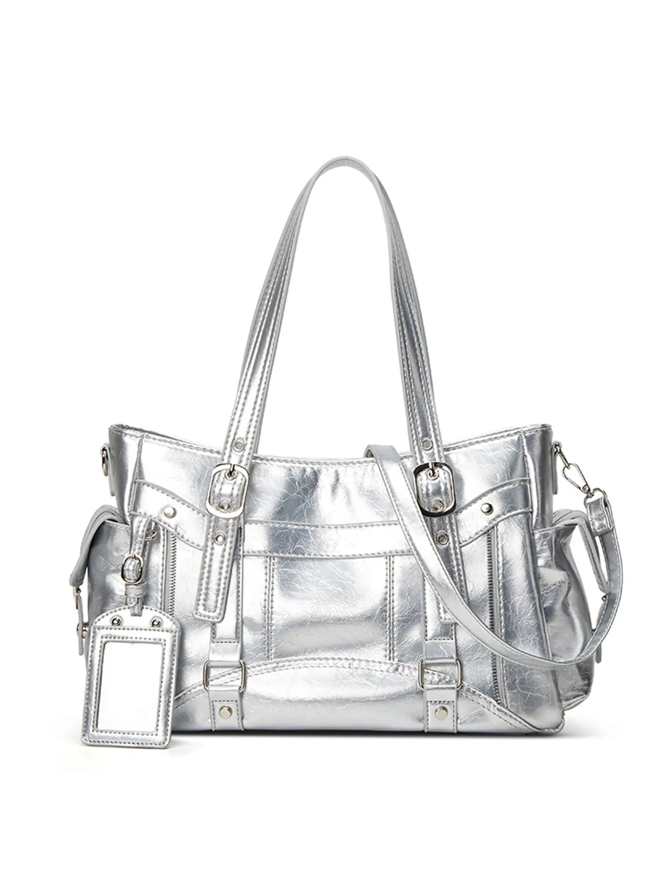 2026 New Punk Style Multi-Pocket Tote Bag, Large Capacity, Retro Wax Finish, Metal Buckles, Durable, Perfect for Commute & Street Photography