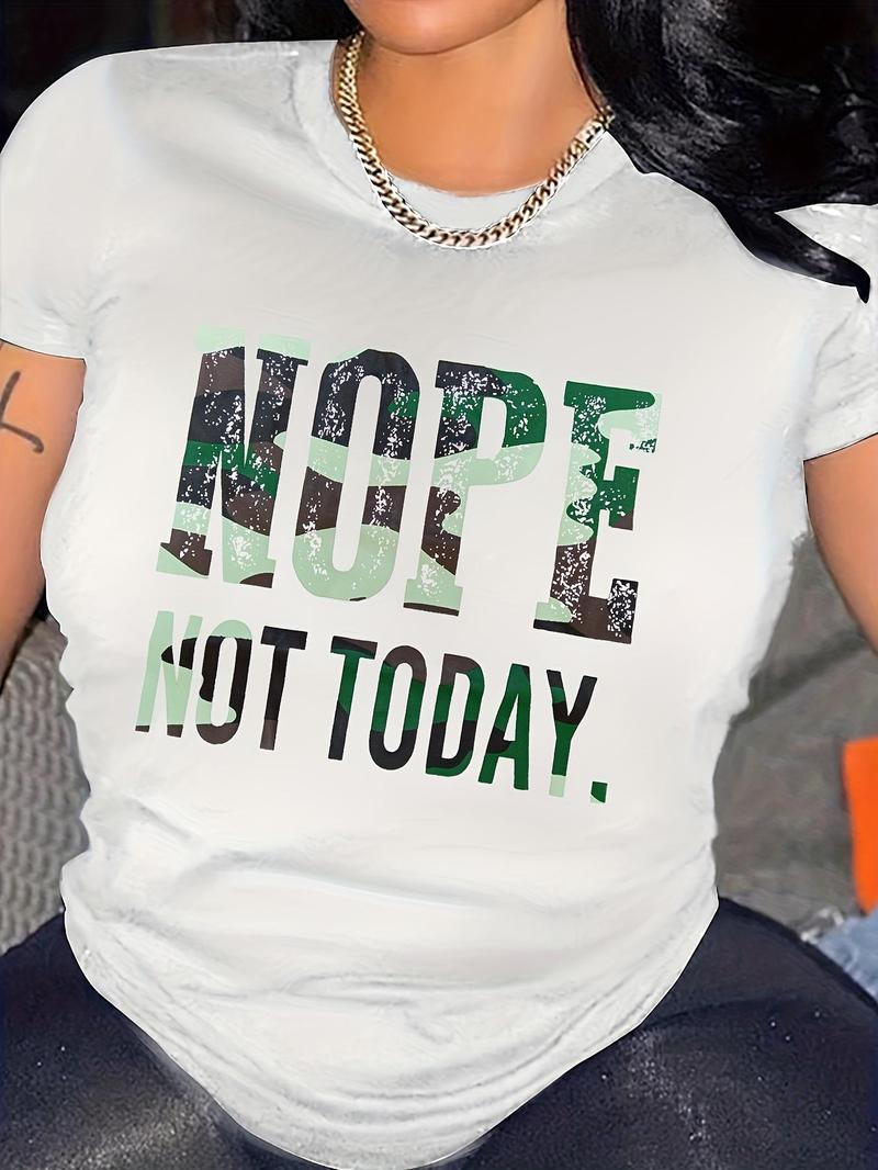 Women's Letter & Camo Print Round Neck Tee, Trendy Casual Graphic Short Sleeve T-Shirt for Daily Wear, Ladies Summer Outfit