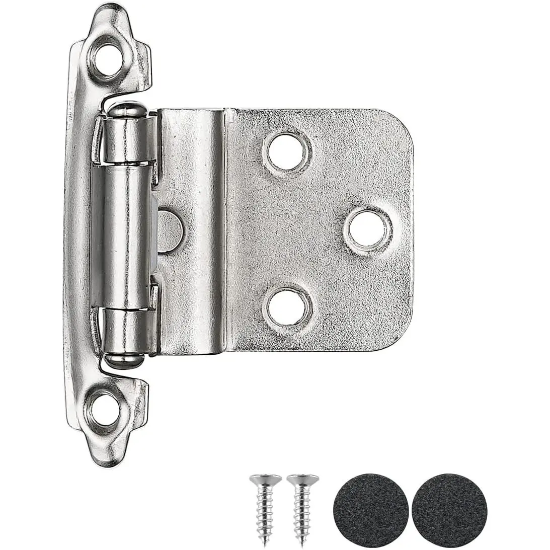 3/8 Inch Inset Cabinet Door Hinges Satin Nickel, 10 Pack 5 Pairs Flush  Mount Cupboard Self-Closing Kitchen Cabinet Hardware Hinges with Door Bumper, CH201-SN-P10