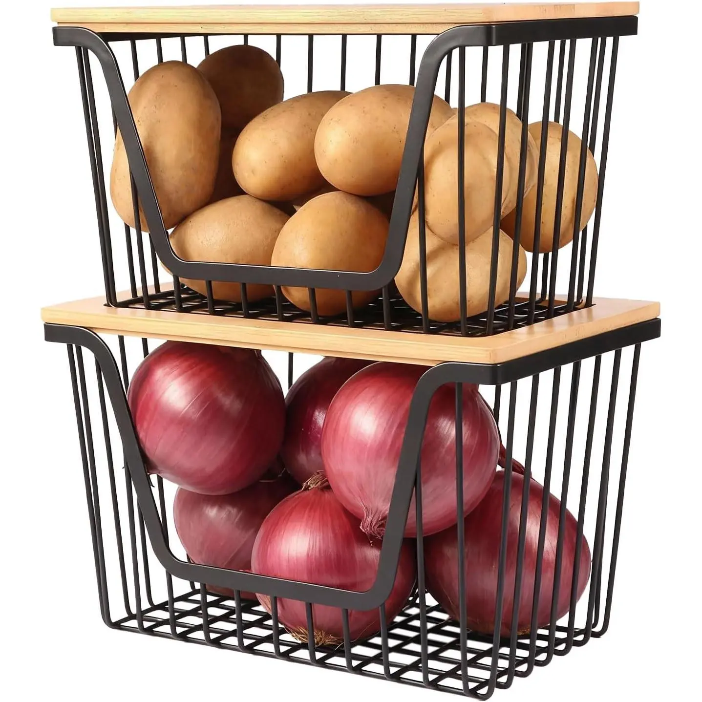 Pack Onion and Potato Storage Bins, Stackable Pantry Organizers Storage, Large Wire Storage Basket for Onion, Potato, Fruit, Vegetables