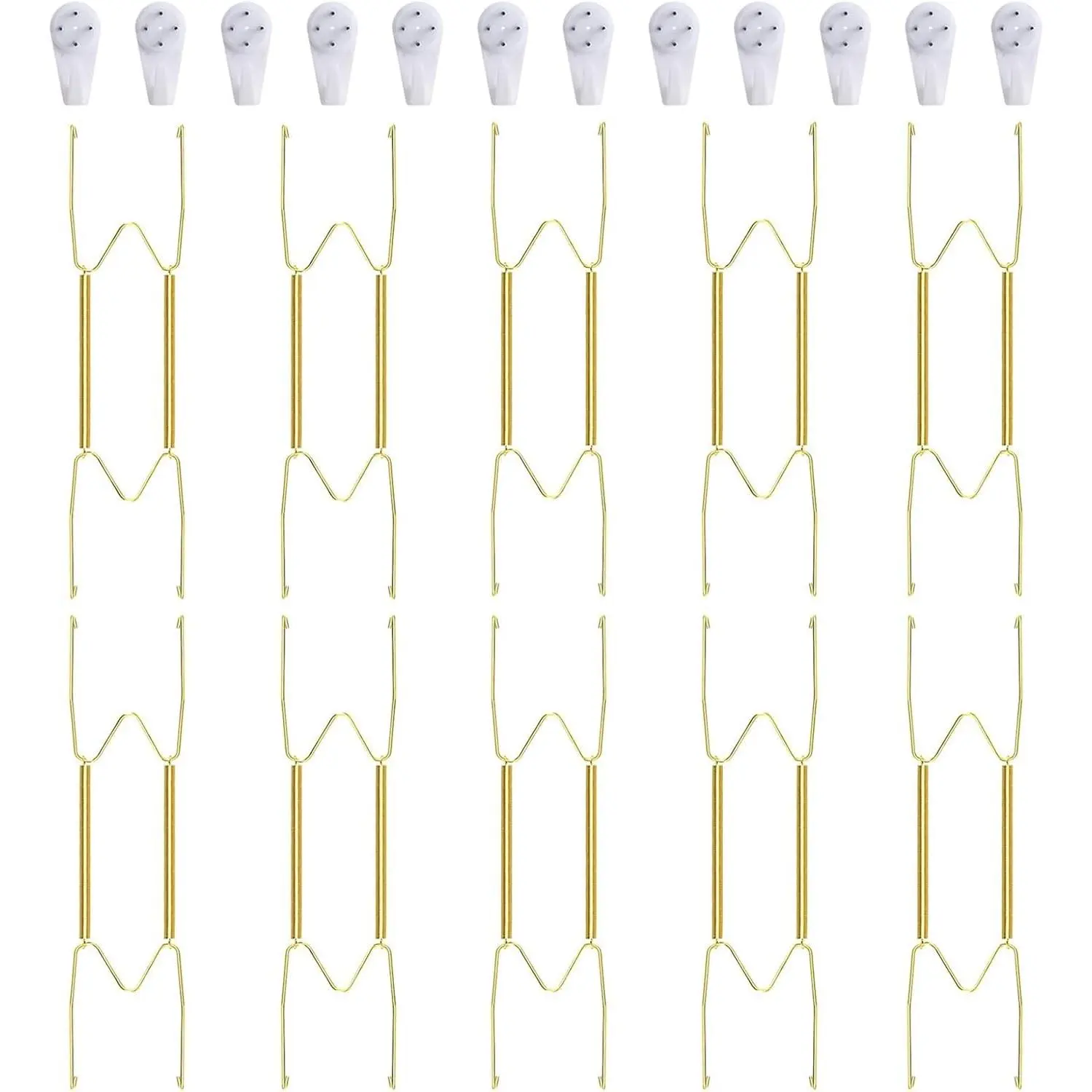 10 Piece Plate Hangers, 10 Inch Invisible Brass Wall Plate Hangers, Comes with 12 Piece Wall Hooks for Decorative Plates