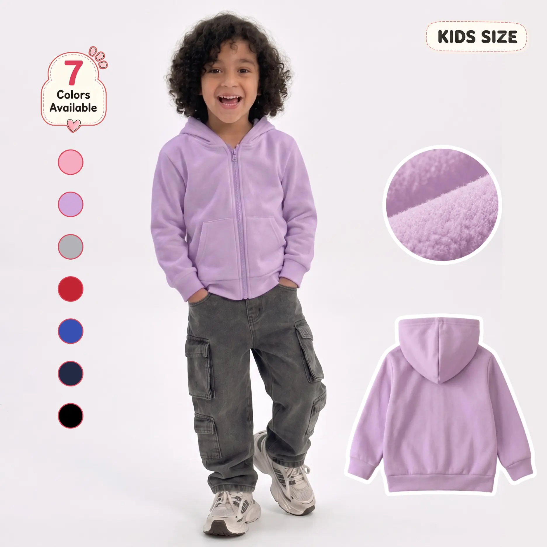 Kids’ Full-Zip Hooded Jacket with Front Pockets - Soft, Lightweight, Long Sleeve, Regular Fit, Casual Sporty Outerwear for School/Travel, Spring and Fall