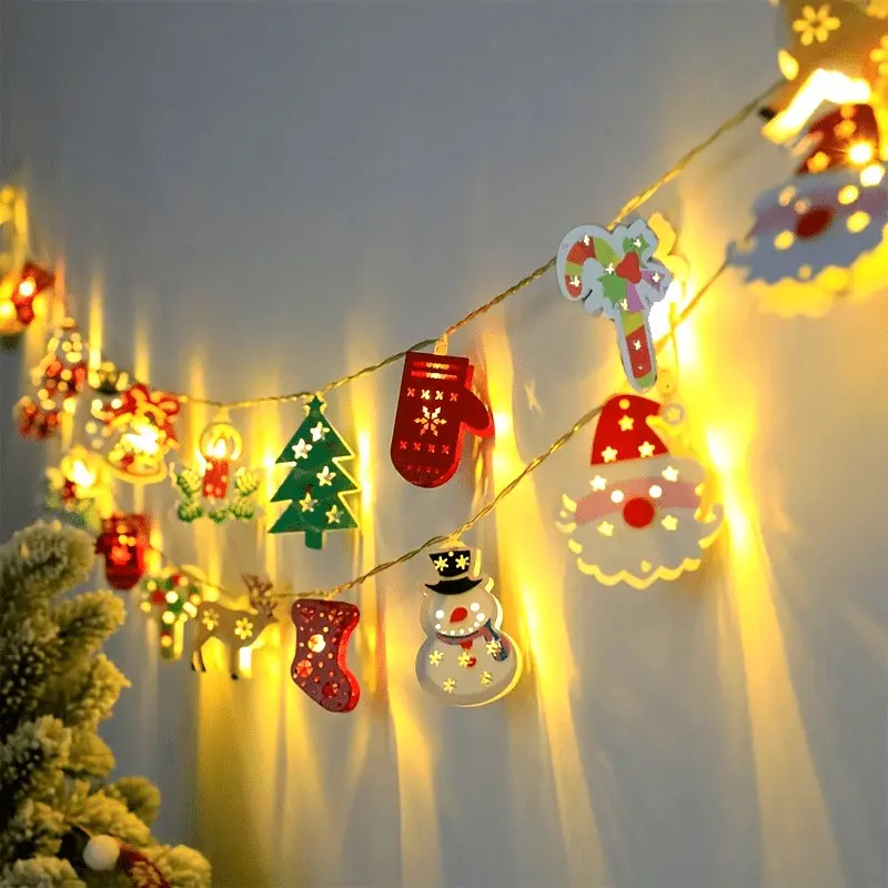 LED Halloween Christmas String Lights, Santa Snowman Reindeer Bell Christmas Hat Candy Shaped Lights, Battery Operated(No Battery Included), Indoor Holiday Party Bedroom Ambience Light, Seasonal Home Art Decorative Light String