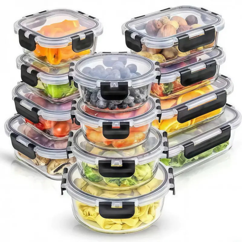 12-Piece Freezable & Heatable Food Storage Containers Set - High Borosilicate Glass Jars with Lids, Kitchen Preservation Boxes, Reusable Glass Lunch Containers