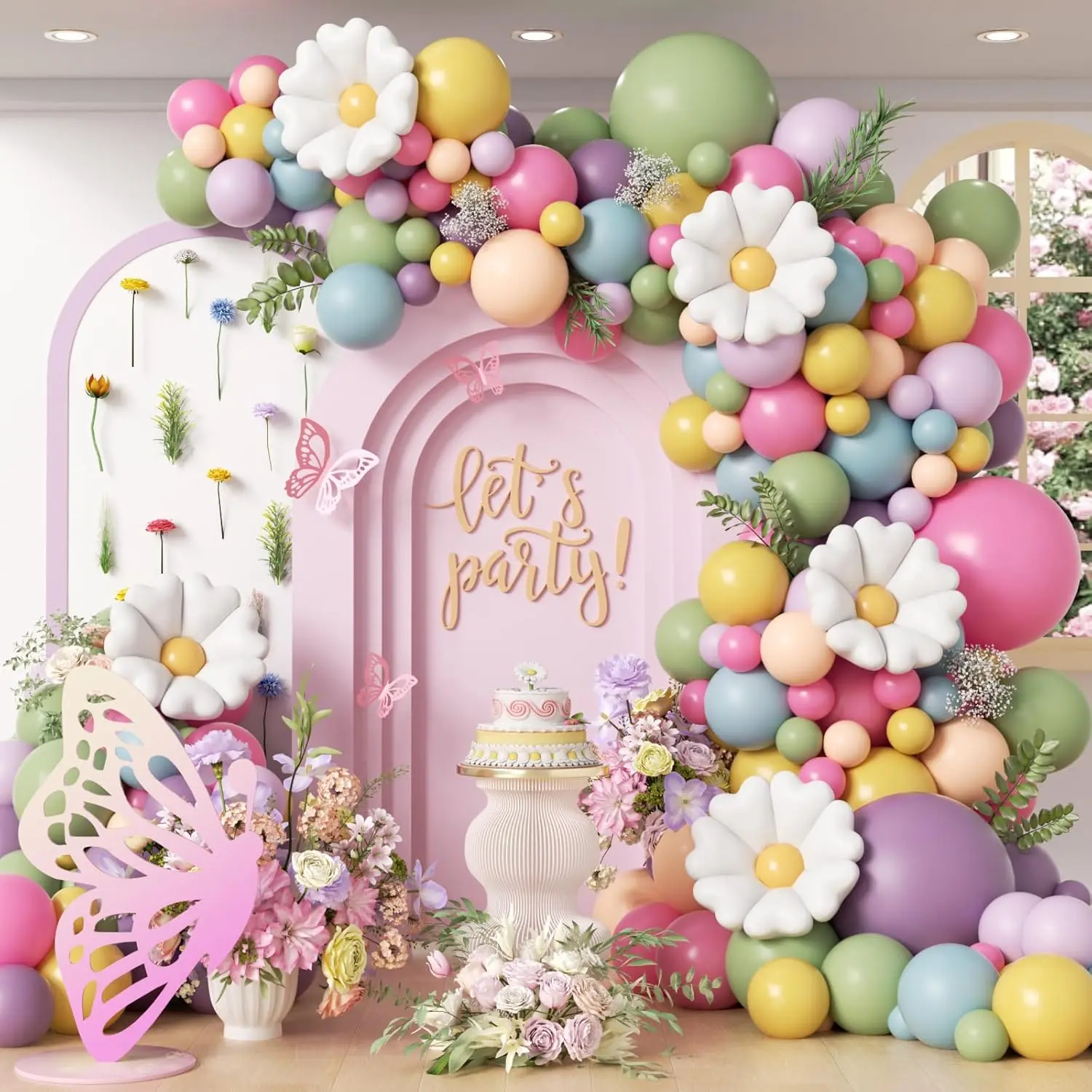 136 count Flower Balloon Arch Kit with Sage Green Hot  Dusty Pastel  Flower Balloons for Wildflower  in Bloom  Shower Birthday Party Decorations