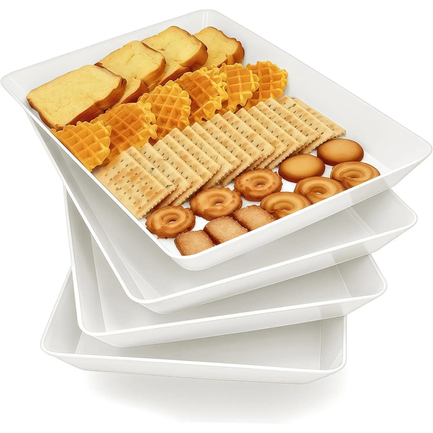 4 Pack Large Serving Tray Platters, Plastic Food Trays for Veggie, Fruit, Snacks, Dessert, Cookies, Cheese, Party Supplies & Home Entertaining