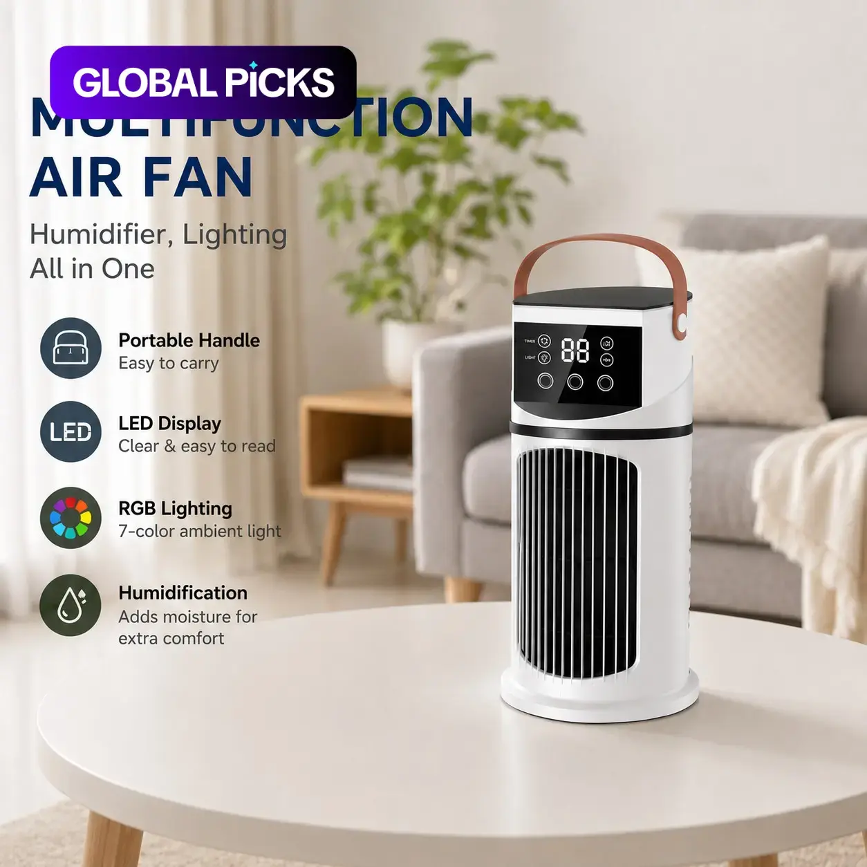 Mist Humidifier and Cooling Fan, Fan with Mist, Multifunctional Fan, 9-Speed Settings + Three-Hole Spray, 8-Hour Timer, 7-Color LED Lights, Essential Summer Gadget for Home, Office and Dormitory #GLOBAL PICKS