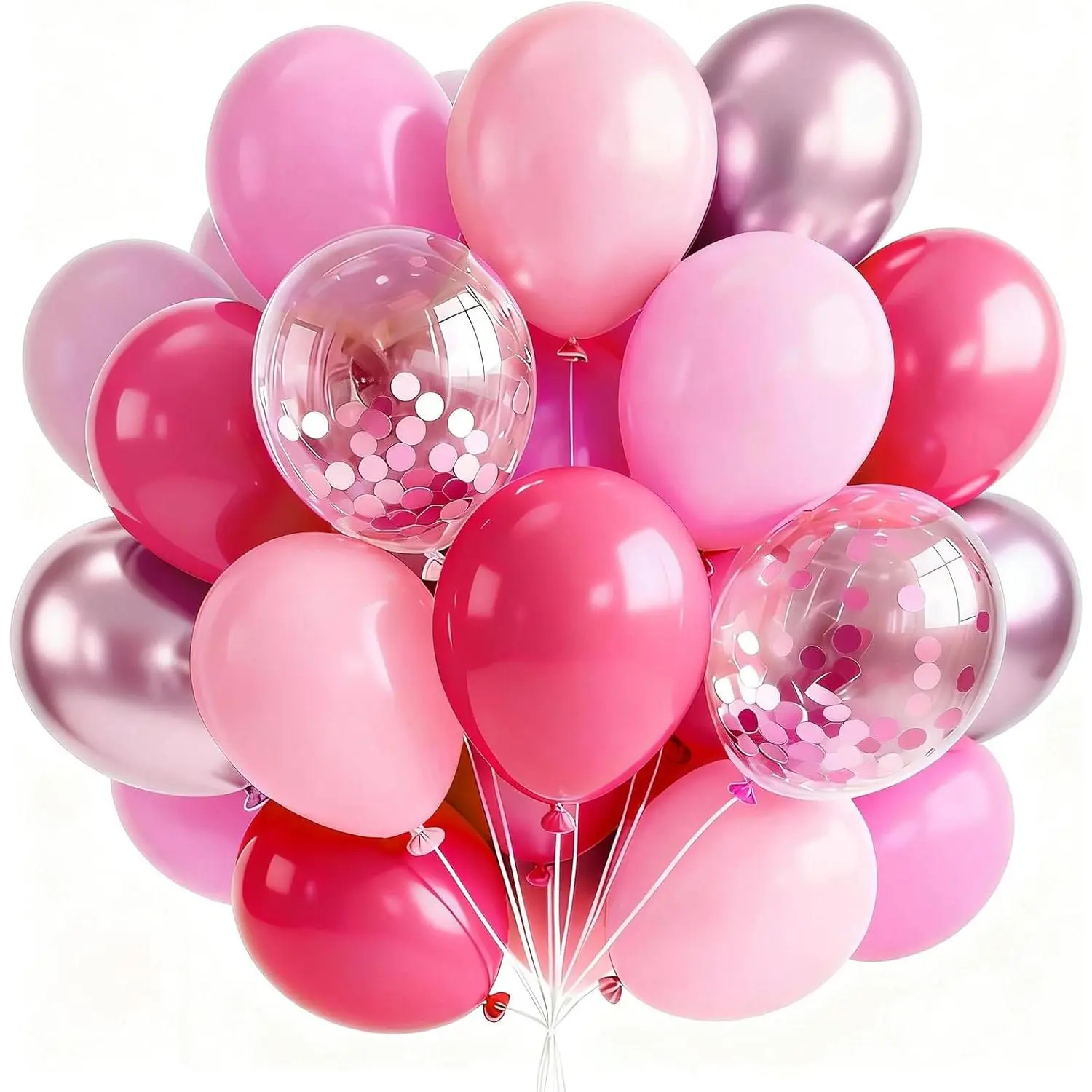 66 Pcs 12-Inch Thick Light Pearl Metallic Pink Latex Balloon Set - Mauve, Magenta, Fuchsia, Hot Pink, Confetti, Floatable for Wedding, Princess Theme Balloon Decor, Birthday Decor