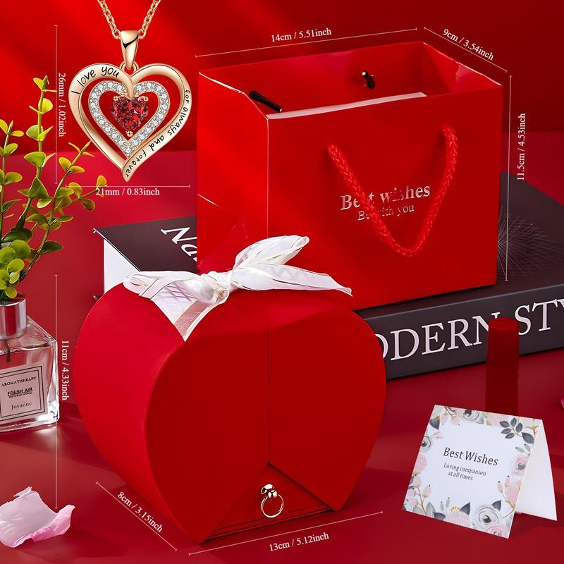 Rose Party Gift Box with Love Heart Necklace, 1 Set Romantic Rose Gift Box with “I Love You” Jewelry Necklace, Gift for Mom, Wife or Girlfriend, Birthday Gift